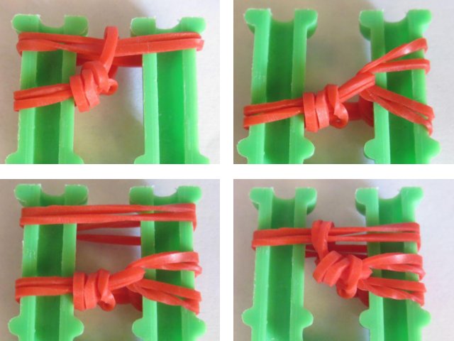 Figurer laget av gummibånd: veving på en sprettert og en vevstol