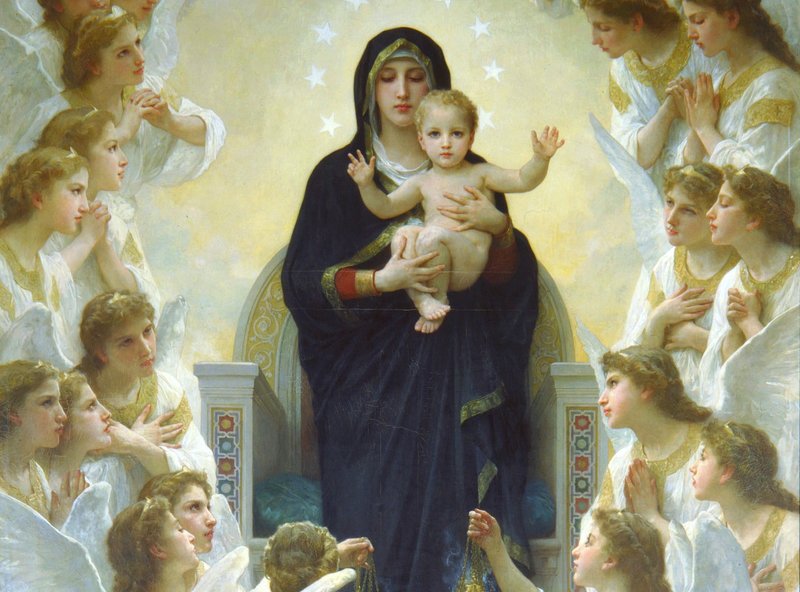 Lille Jesus i armene til Guds mor omgitt av apostlene