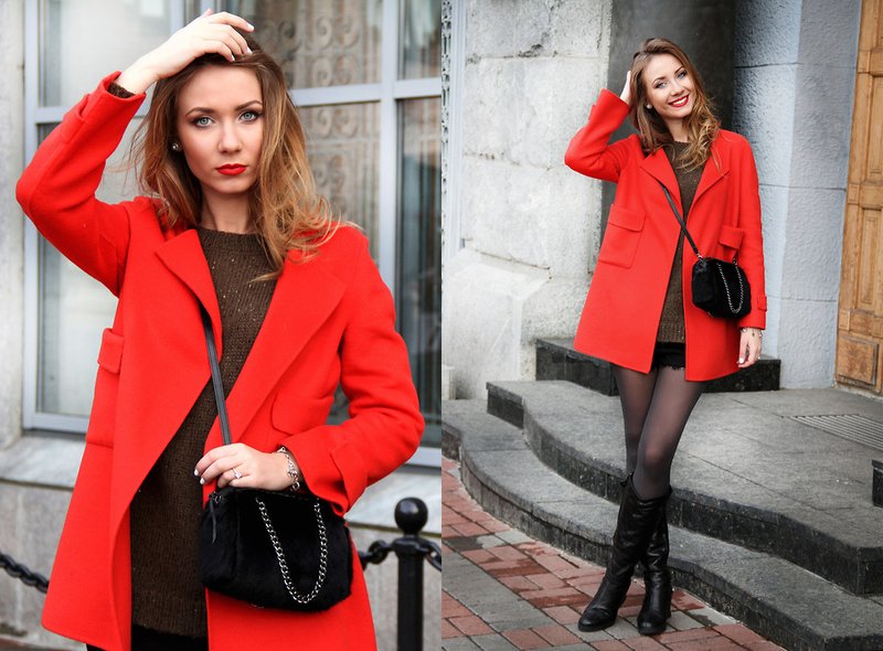 معطف قصير أحمر