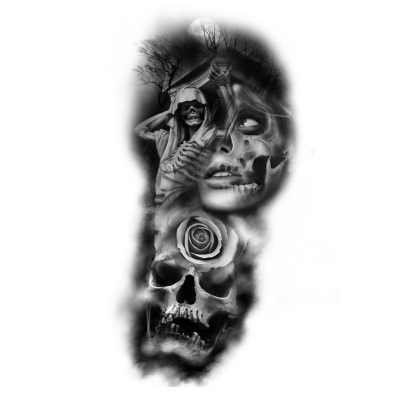 Filles tatouage-3D avec un crâne