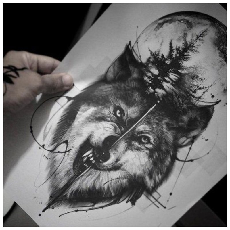 Esquisse de loup pour tatouage